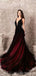 Black Red A-line Deep V-veck Cheap Long Prom Dresses Online,12949