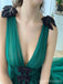 Green A-line Deep V-neck High Slit Long Prom Dresses Online,Dance Dresses,12788