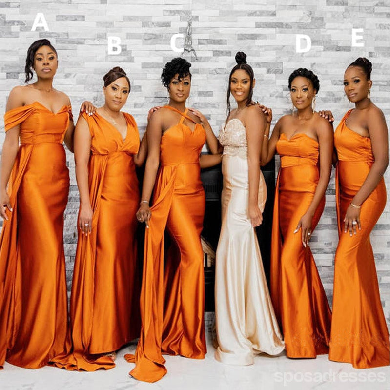 Mismatched Burnt Orange Mermaid Cheap Long Bridesmaid Dresses,WG1451