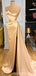Champagne Mermaid Sweetheart High Slit Cheap Long Prom Dresses,12895