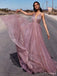 Sparkly A-line Deep V-neck Backless Long Prom Dresses Online,Dance Dresses,12789