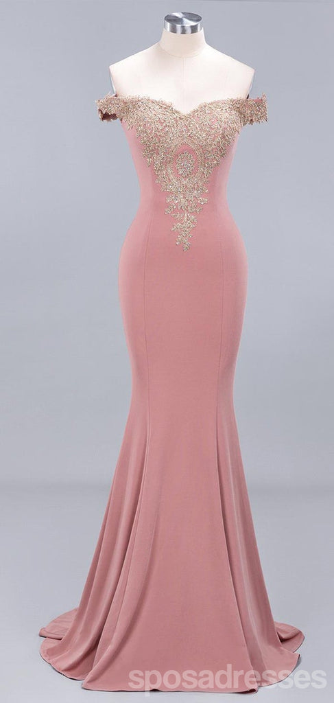 Pink Mermaid Off Shoulder Cheap Long Prom Dresses Online,Evening Party Dresses,12804