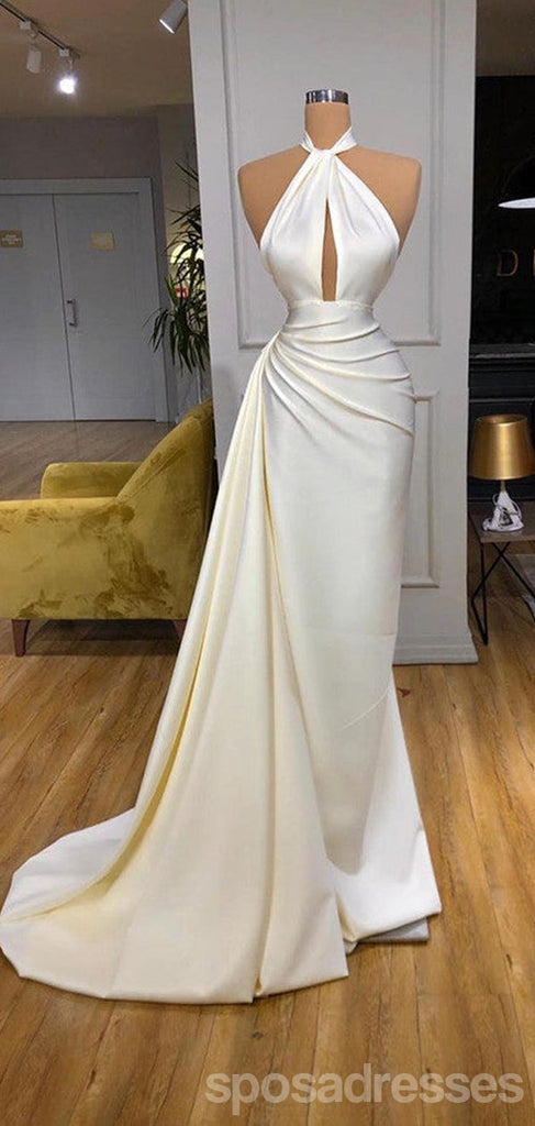Simple Ivory Mermaid Halter Cheap Long Prom Dresses,Evening Party Dresses,12867