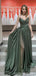 Sexy Green A-line V-neck High Slit Maxi Long Prom Dresses,Evening Dresses,13222