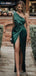 Sexy Green Sheath High Slit One Shoulder Maxi Long Party Prom Dresses,13286
