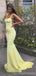 Simple Mermaid Yellow Spaghetti Straps Cheap Long Prom Dresses Online,12688