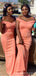 Orange Mermaid Off Shoulder Cheap Long Bridesmaid Dresses,WG1402