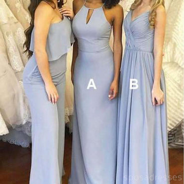 Dusty Blue Mismatched Long Chiffon Cheap Bridesmaid Dresses Online, WG279