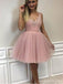 Dusty Pink V Neck Lace Cheap Short Homecoming Dresses Online, CM594