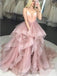 Spaghetti Straps Dusty Pink Ball Gown Cheap Evening Prom Dresses, Evening Party Prom Dresses, 12152