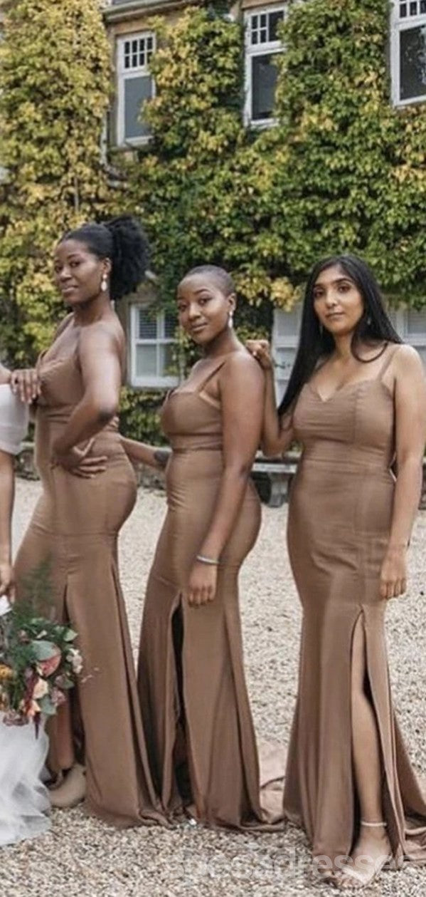 Dusty Brown Spaghetti Straps High Slit Cheap Bridesmaid Dress Gown Sty SposaDresses Dusty Brown Spaghetti Straps High Slit Cheap Bridesmaid Dress Gown Sty SposaDresses