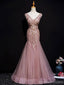 Dusty Rose Mermaid V-neck Long Prom Dresses Online, Dance Dresses,12640