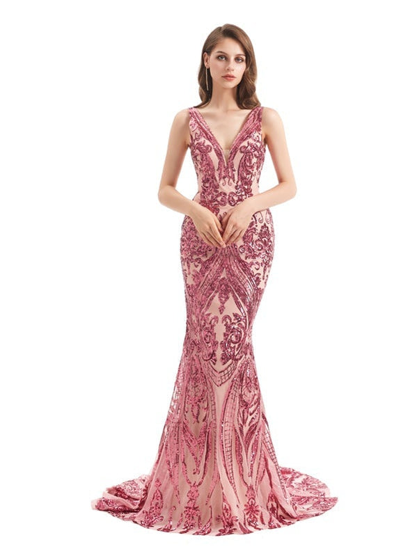 Sexy Dusty Rose Mermaid Straps V-neck Long Prom Dresses Online,12780
