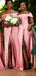 Sparkly Mermaid Pink Off the Shoulder High Slit Long Bridesmaid Gown Dresses Online,WG989