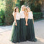 Lace Bodice Green Tulle A Line Custom Bridesmaid Dresses, BD122