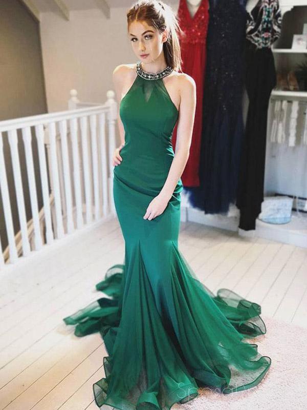 Halter Beaded Emerald Green Mermaid Long Evening Prom Dresses, Cheap S SposaDresses Halter Beaded Emerald Green Mermaid Long Evening Prom Dresses, Cheap S SposaDresses