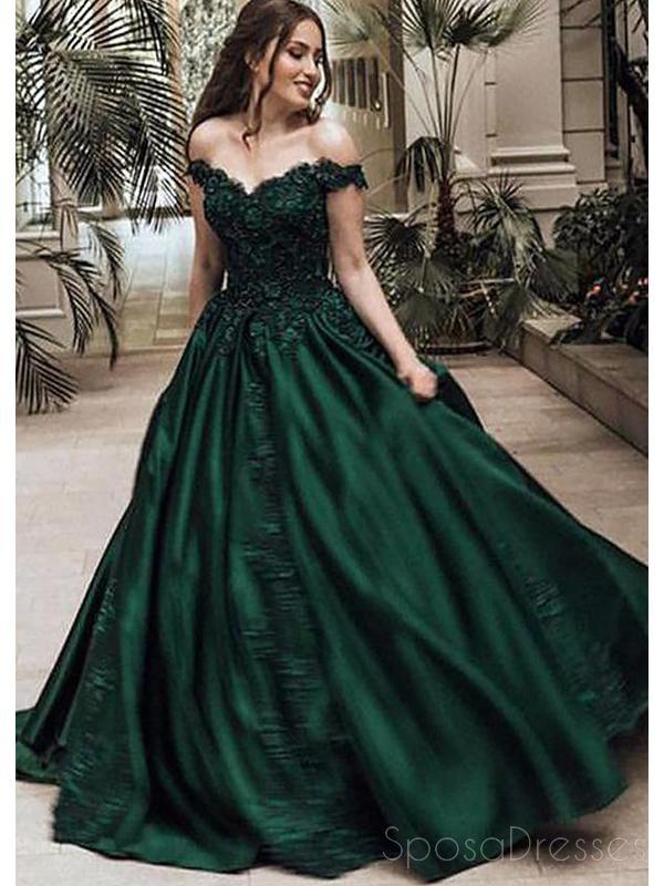 Off Shoulder Dark Green A-line Long Evening Prom Dresses, Cheap Sweet SposaDresses Off Shoulder Dark Green A-line Long Evening Prom Dresses, Cheap Sweet SposaDresses
