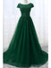 Emerald Green A-line Short Sleeves Jewel Cheap Long Prom Dresses,12884