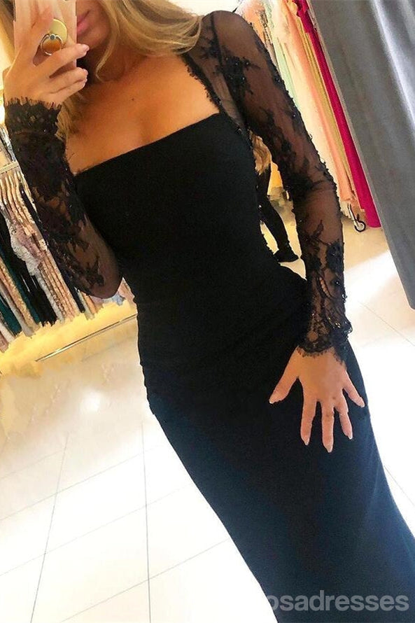 Elegant Black Mermaid Long Sleeves Maxi Long Prom Dresses,Evening Dresses,13131