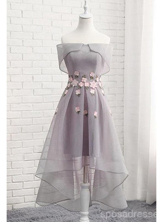 Grey Off Shoulder Floral Short Homecoming Dresses Online, Cheap Short Prom Dresses, CM849