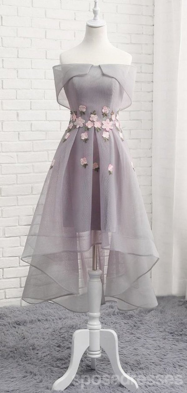 grey short prom dresses A line One Shoulder Short Prom Dress. Gray Graduation Homecoming Dress