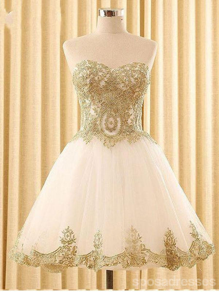 gold and white dress homecoming Sweetheart Lace Tulle Short Cheap Dresses Online – SposaDresses SIZE:5XL _badge_Season_Finale See this short party Gloves Strapless Dress Fashion