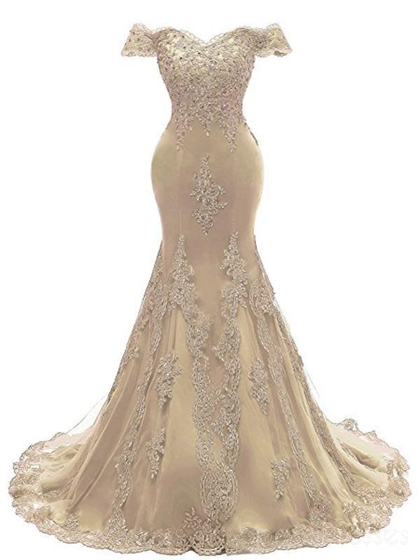 gold lace mermaid dress Mermaid Lace-Up Back Golden Long Prom Dress