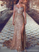 Gold Mermaid High Slit One Shoulder Cheap Long Prom Dresses Online,12652