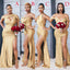 Mismatched African Mermaid Cheap Long Champagne Gold Bridesmaid Dresses Online, WG823