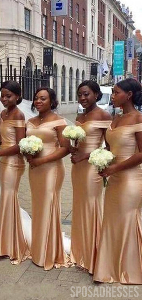 Gold Mermaid Off the Shoulder Sweetheart Long Bridesmaid Dresses Gown Online, WG1000