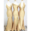 Sexy Mermaid Gold Sleeveless Long Bridesmaid Dresses Gown Online, WG1022