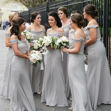 Off Shoulder Grey Chiffon Cheap Long Bridesmaid Dresses Online, WG368