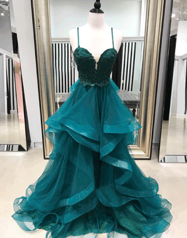 Spaghetti Straps Emerald Green A-line Custom Long Evening Prom Dresses SposaDresses Spaghetti Straps Emerald Green A-line Custom Long Evening Prom Dresses SposaDresses