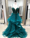 Spaghetti Straps Emerald Green A-line Custom Long Evening Prom Dresses, 17723