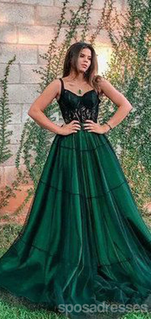 Green A-line Spaghetti Straps Cheap Long Prom Dresses Online,Dance Dresses,12594
