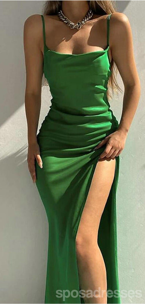 Green Mermaid Spaghetti Straps High Slit Cheap Long Prom Dresses Online,12928