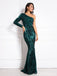 Green Mermaid Long Sleeves One Shoulder Cheap Prom Dresses Online,12967