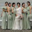 Green Two Pieces Cheap Maxi Long Bridesmaid Dresses,WG1683