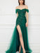 Green Sheath Off Shoulder Side Slit Long Prom Dresses,Evening Dreses,13099