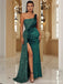 Sexy Green Mermaid One Shoulder High Slit Cheap Long Prom Dresses,13016
