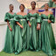 Green A-line Off Shoulder Half Sleeves Cheap Long Bridesmaid Dresses,WG1625