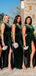 Green Mermaid High Slit V-neck Cheap Long Bridesmaid Dresses Online,WG1156