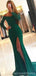 Sexy Green Mermaid Long Sleeves High Slit Cheap Prom Dresses Online,12694
