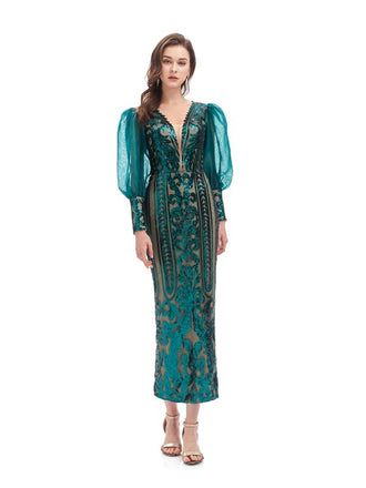 Sexy Green Mermaid Long Sleeves Short Cheap Prom Dresses Online,12771