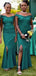 Green Mermaid Off Shoulder Side Slit Cheap Long Bridesmaid Dresses Online,WG1212