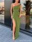 Green Mermaid One Shoulder High Slit Cheap Long Prom Dresses Online,12808