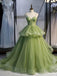 Green A-line Spaghetti Straps Long Prom Dresses Online,Dance Dresses,12670