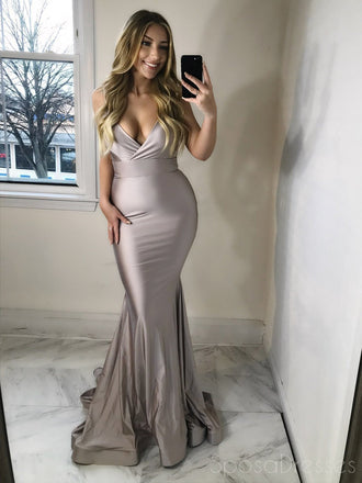Spaghetti Straps Grey Mermaid Long Evening Prom Dresses, Cheap Sweet 16 Dresses, 18321