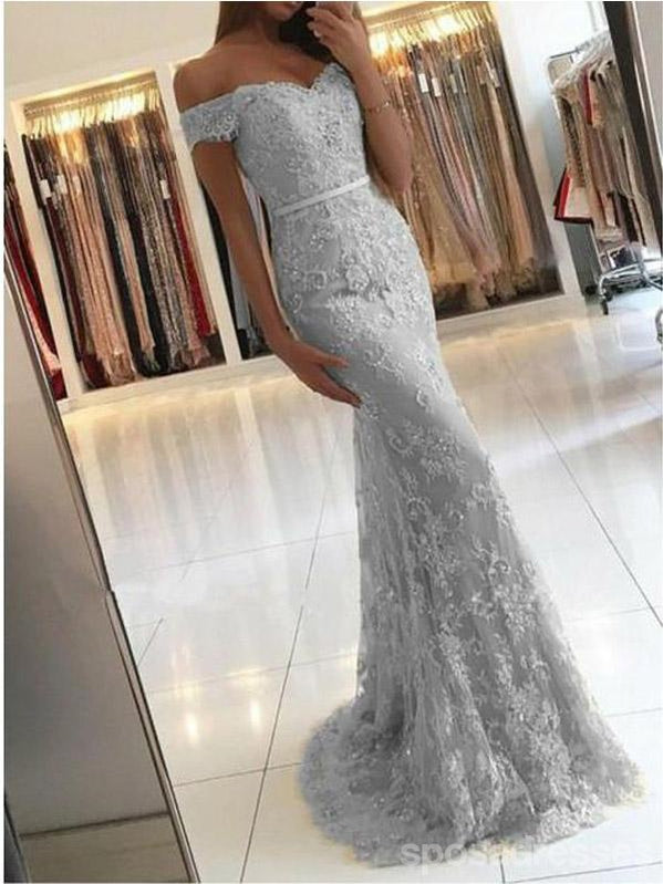 Sexy Grey Mermaid Off Shoulder Cheap Long Prom Dresses Online,12637