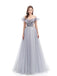 Grey A-line Short Sleeves Off Shoulder Long Prom Dresses Online,12775
